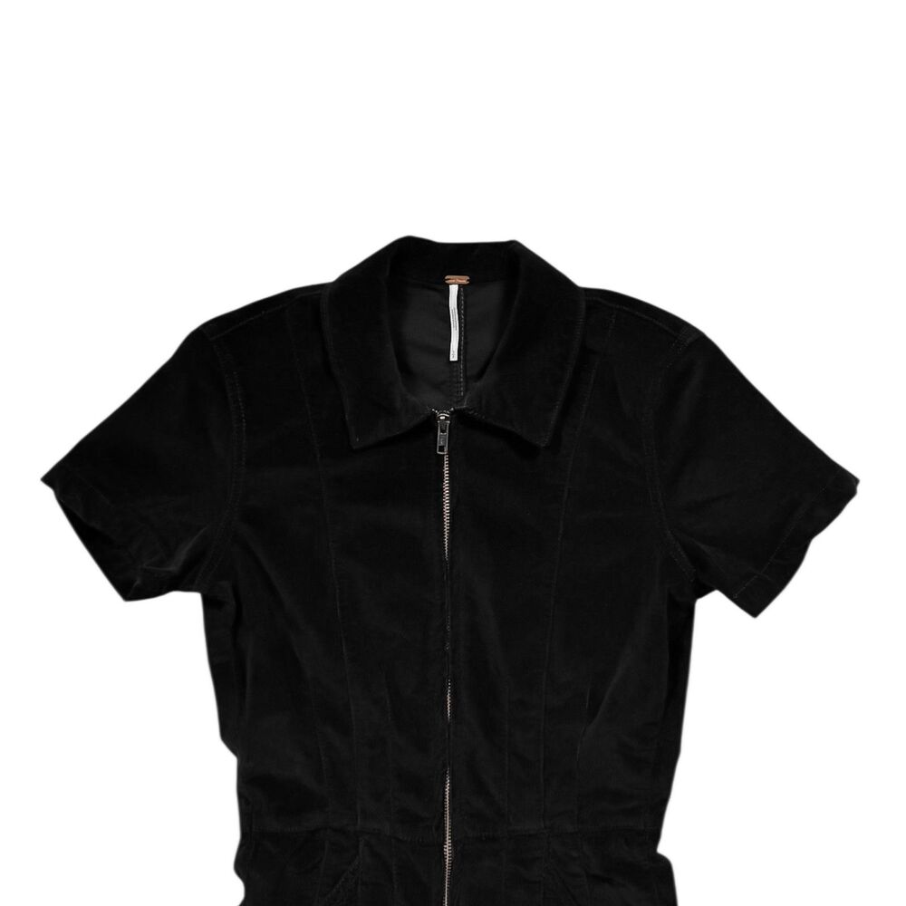 Free People Romper Womens Small Black Corduroy Zip Front Short Sleeve Jumpsuit - Picture 5 of 9